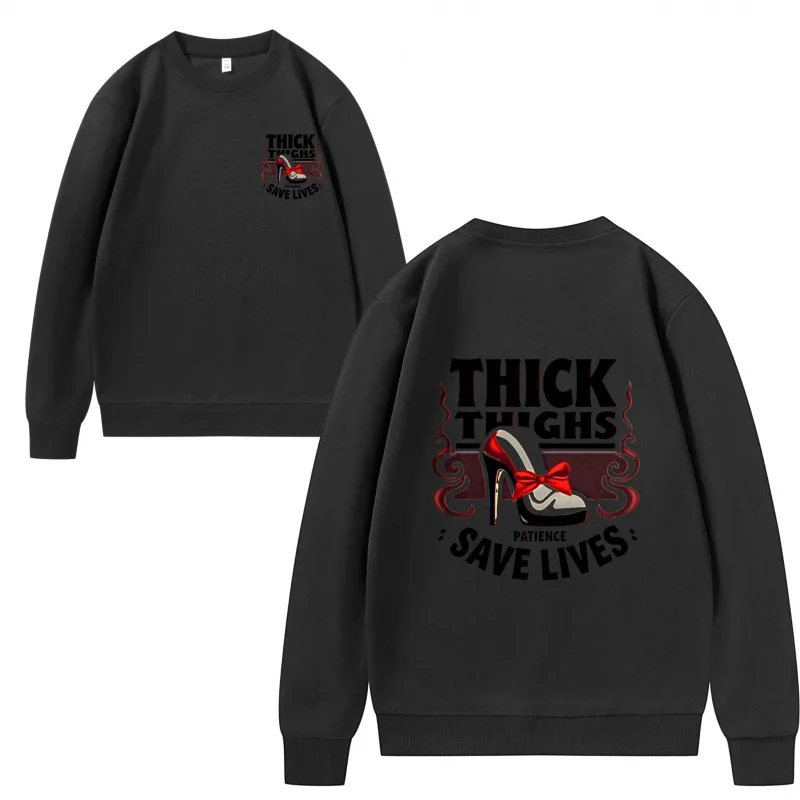 Men's Sweatshirt Thick Thighs Save Lives With Red Shoe Fun Print Breathable Fabric