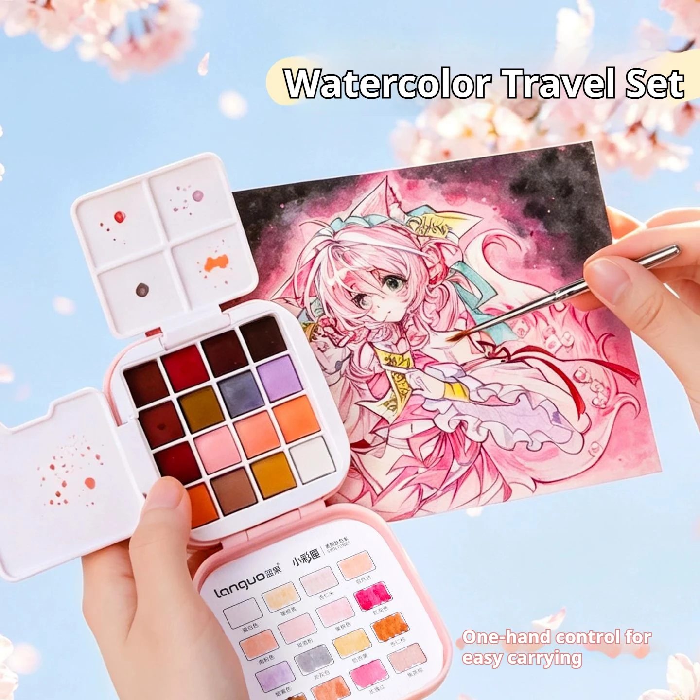 LANGUO 16Colors Mini Portable Solid Watercolor Paint Set with Brush Palette Travel Art Drawing Sketching Painting Pigment Box