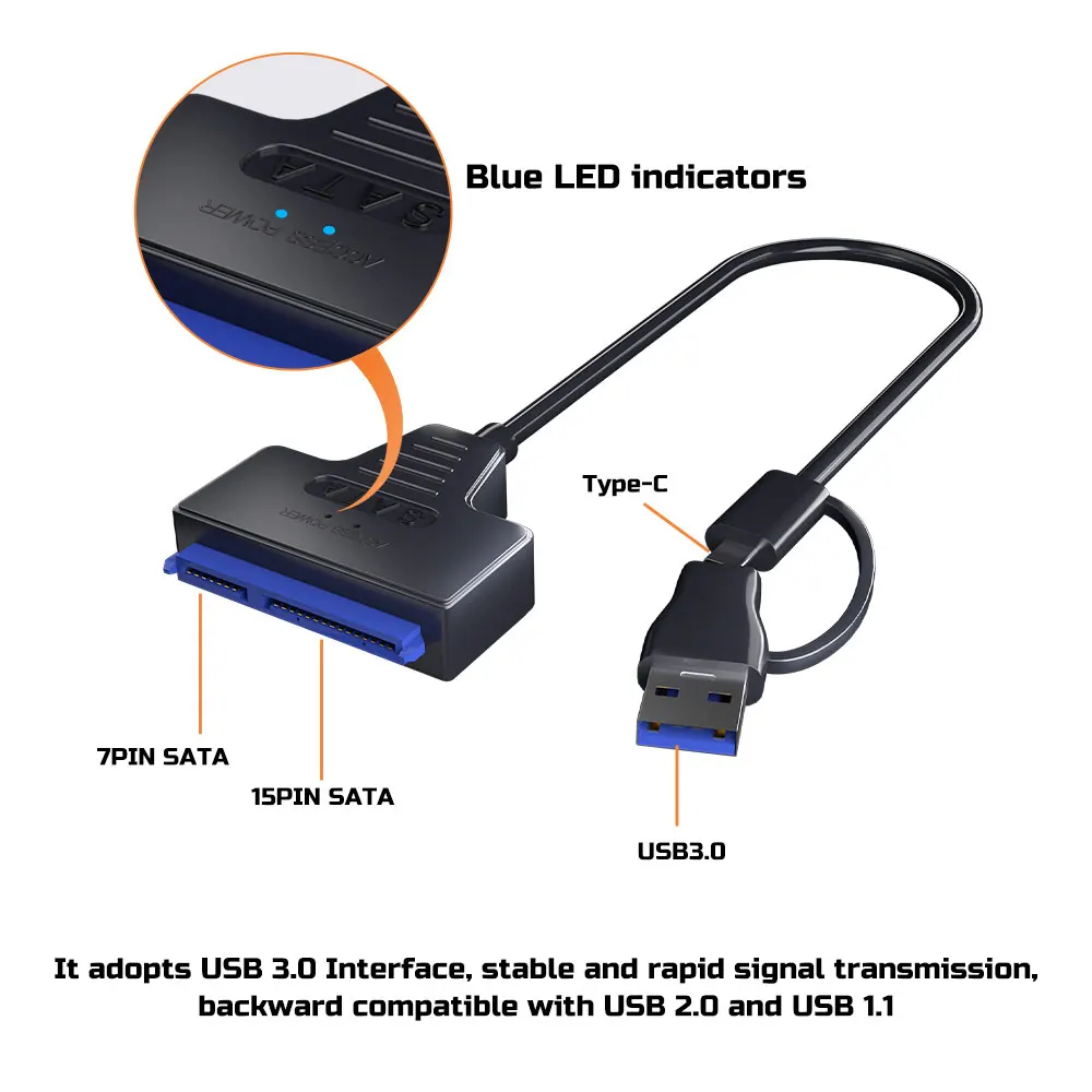 USB 3.0 to SATA/Type-C Cable USB to SATA III Driver Cable Support 2.5 Inch 6Gbps HDD SSD Hard Drive 22-Pin Adapter image 6