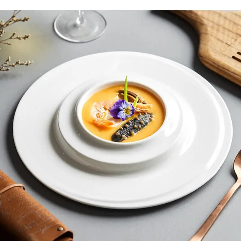 

White Swirl Pattern Snack Dessert Plate Western Tableware Set Round Ceramic Pasta Dish Kitchen Utensils Porcelain Decor