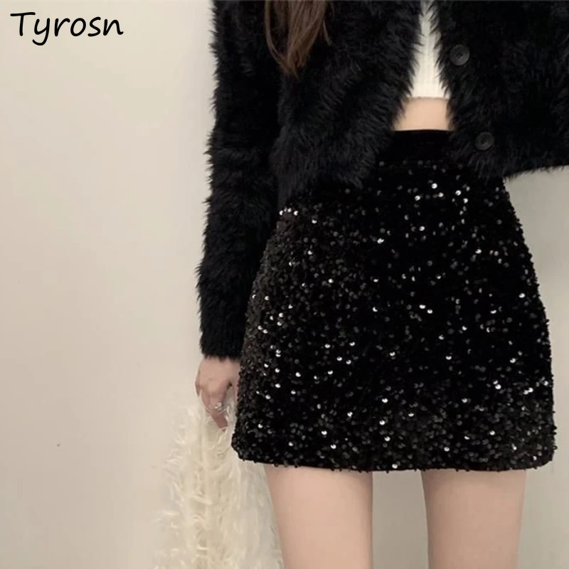 Sequins Mini Skirts Women Charming Fashion Leisure Simple All-match Spring Female Elegant Designer High Waist Youth A-line Chic