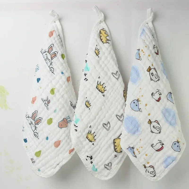 3 Piece / Lot Wasoyoli Colorful Burp Cloths 30*30CM 100% Muslin Cotton 6 Layers Handkerchief With White Edge Soft Infant Towel