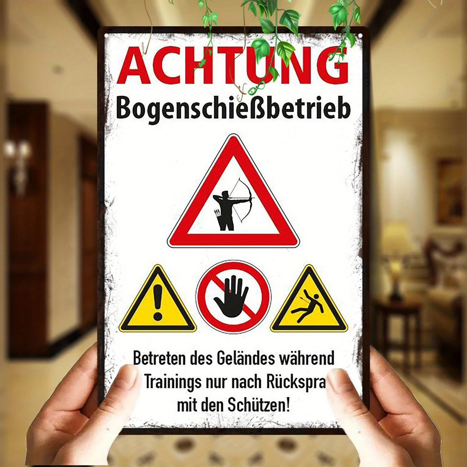 2D Flat, 1pc Aluminum German Archery Range Warning  Wall Decor with   Wall Decor Sign Visual Safety Signage DurableSign Material