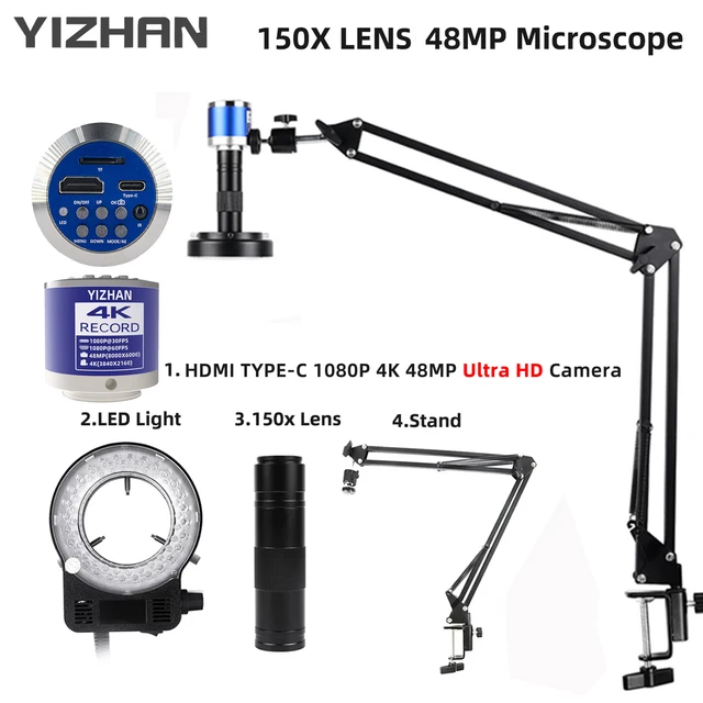 Mikroskop przemysłowy Yizhan 1080P 4K HDMI USB VGA z ruchomym ramieniem, odległość robocza 5-100cm, dostępność w Brazylii, USA, UE, Meksyku.