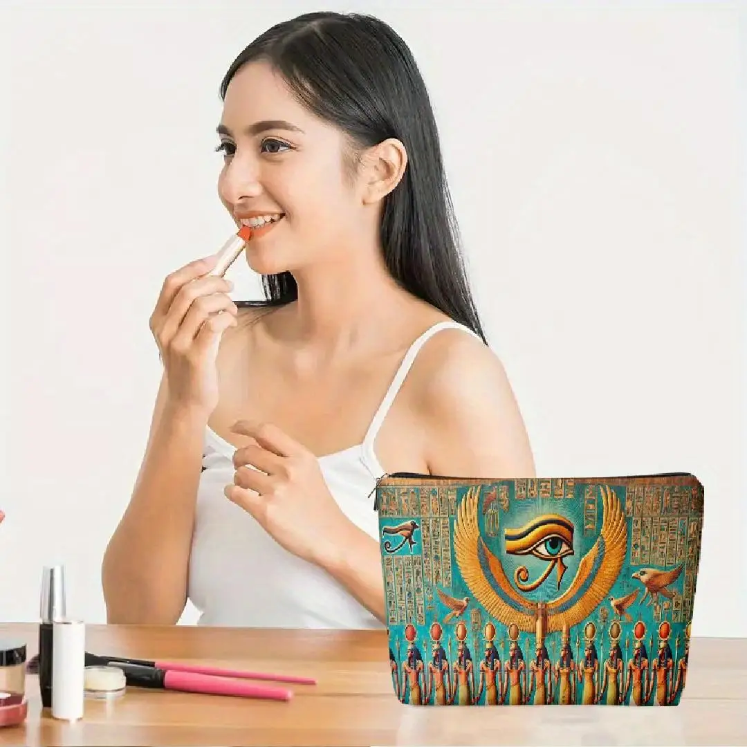 กระเป๋าแต่งหน้าภาพวาดฝาผนังอียิปต์ตาแห่งฮอรัส - กระเป๋าซิปมัลติฟังก์ชั่นน่ารักสำหรับผู้หญิง, กระเป๋าเก็บเครื่องประดับ