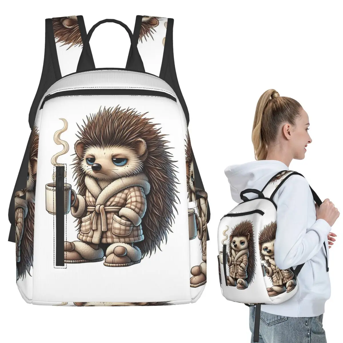 疲れたハリネズミバックパック学生ブックバッグ子供スクールバッグコンピュータショルダーバッグ男性女性
