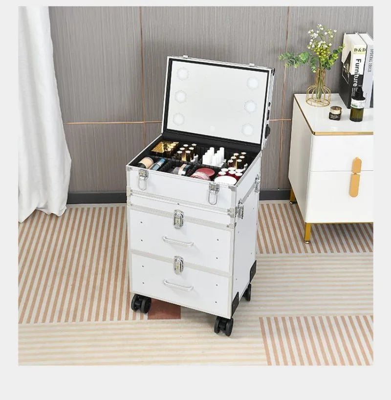 Lighted Makeup Box Multi-layer Mover Wheel Makeup Artist Follow-up Makeup Box