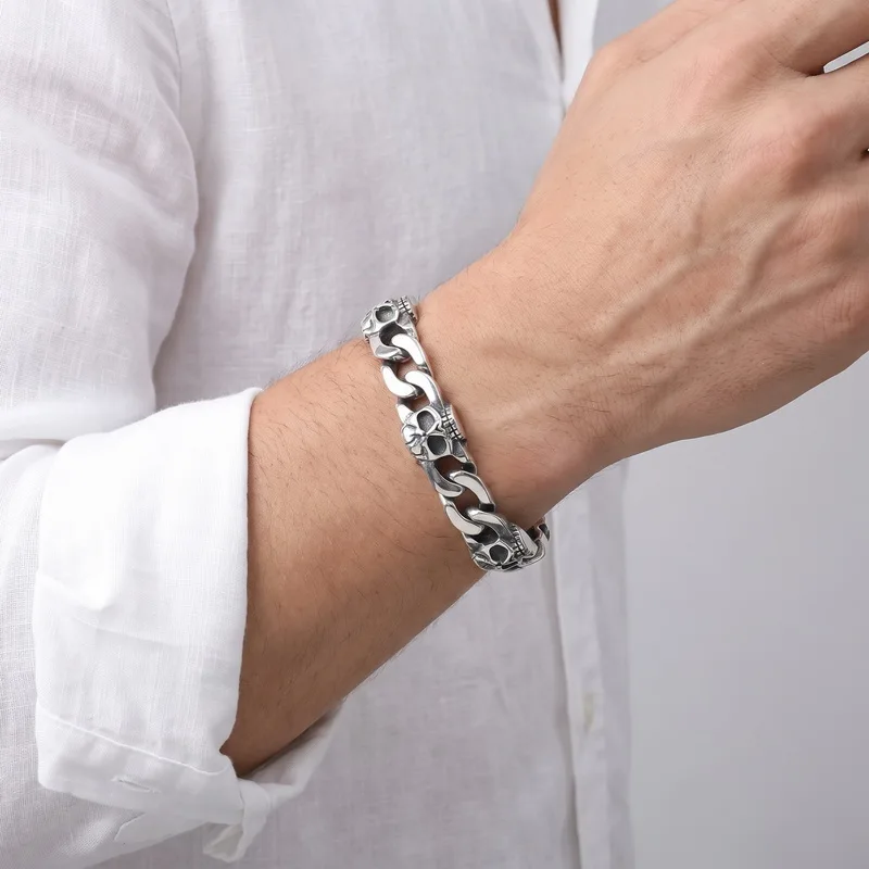 Unique Design Trendy Skull Design Stainless Steel Men's Splicing Bracelet Punk Biker Wristband  Fashion Jewelry Halloween Gifts