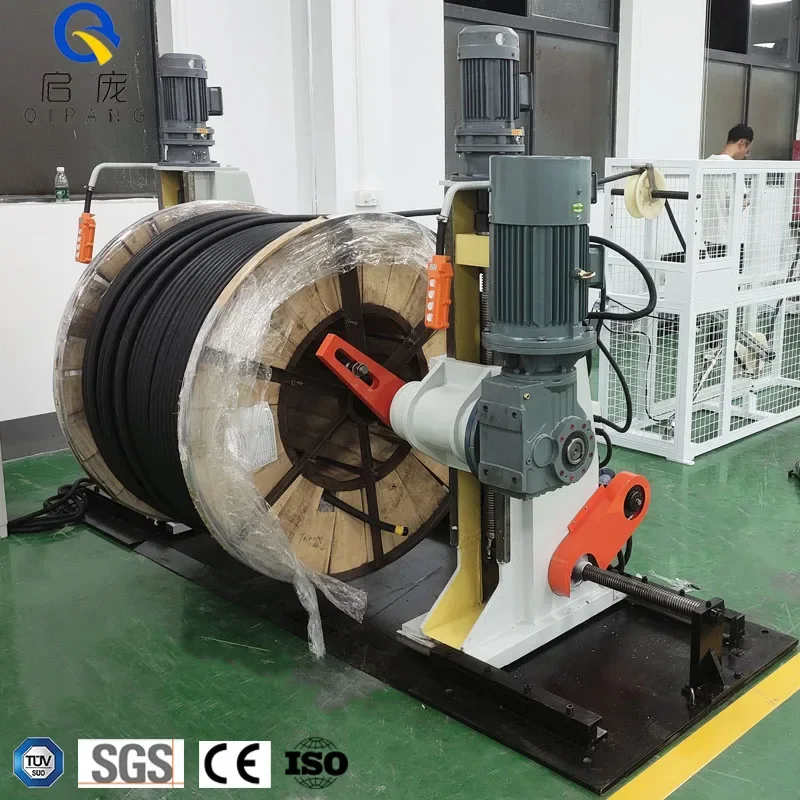 QP2000mm End Shaft Take-up Machines 1250-2000mm Reel Pipe Cable Winding Machines Slide Traverse Cable Capacity Load2,000 Kgs.