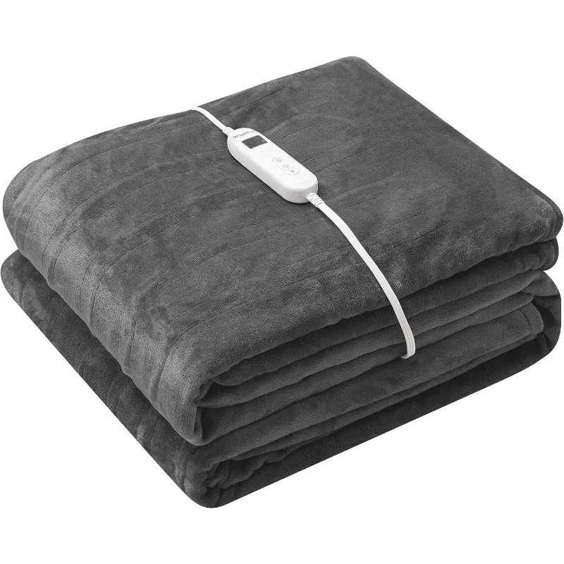 Foot Pocket Heated Blanket Electric Throw with 10 Heating Levels and 4 Timer Settings 4 Hours Auto Shut Off, Flannel