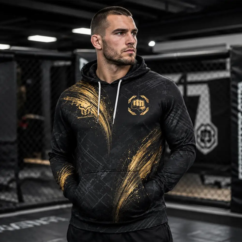 Men Boxing MMA Graphic Pullover Hoodie Sport Fight Printed Sweatshirt Fall For Outdoor Activities Daily Outfit Athletic Training