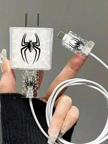 Juego de 3 piezas de funda de araña para cargador para Apple IPhone 18W 20W, enrollador de Cable de datos transparente, protectores de Cable, protección a prueba de roturas