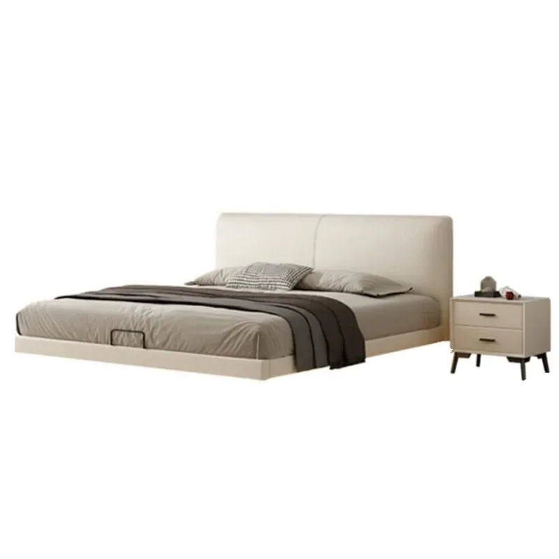 

Modern simple and ultra-thin bedside leather bed, Italian light luxury small apartment master bedroom flush double bed wedding