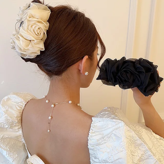 Elegancka jedwabna szyfonowa kokardka w kwiaty Duża spinka do włosów Wstążka Kwiat Róża Barrettes Kobiety Dziewczyny Duża spinka do włosów Akcesoria do włosów