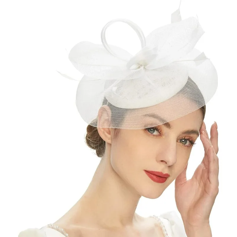 الريش شبكة الفاسناتور قبعة رائعة أنيقة العروس عقال الحلو الشعر هوب الحجاب قبعة أغطية الرأس سيدة خمر #4