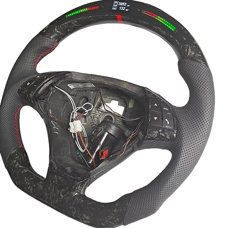 Custom 100% Real Carbon Fiber Leather for LED Sports Performance 3-Spoke Display TY Car Steering Wheel Custom Stitch Color
