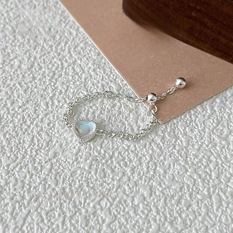 خاتم حقيقي من الفضة الإسترليني عيار 925 على شكل قلب وحجر القمر قابل للتعديل للسيدات الساحرة وإكسسوارات مجوهرات راقية عصرية رائعة