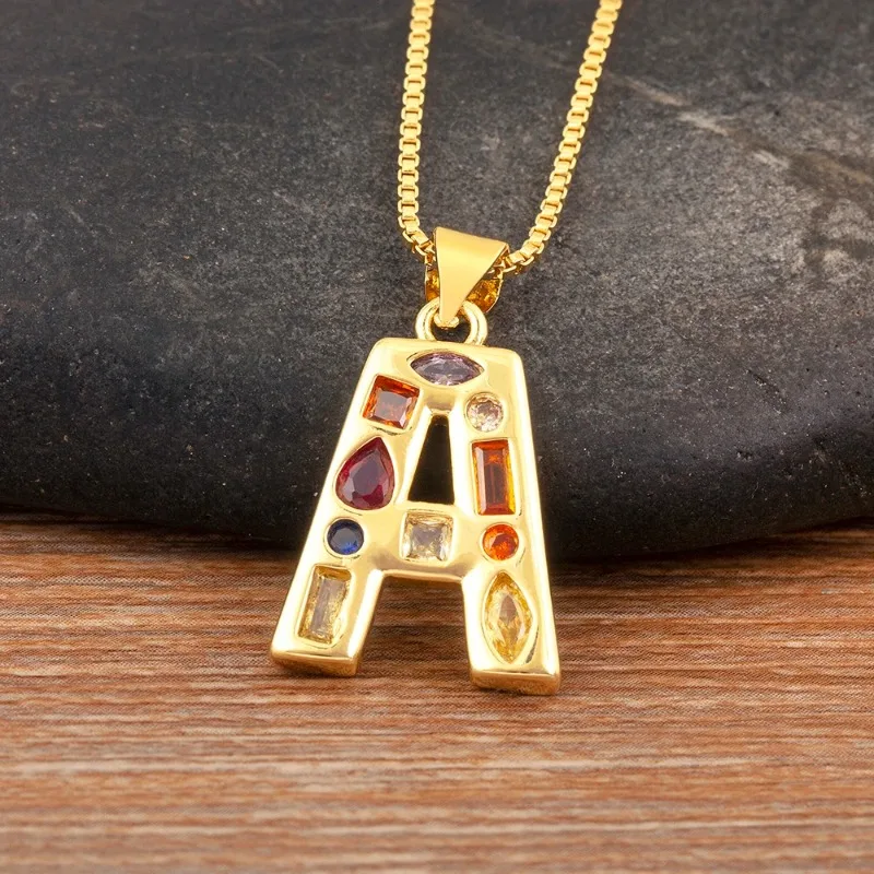 

New Fashion Colored Zircon A-Z Initial Letter Pendant Necklace for Women's Name Clavicle Chain Jewelry Gift