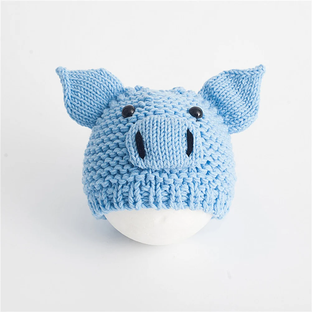 

Photography Piggy Wool Hat New Born Photoshoot Outfits Girl Blue Newborn Props