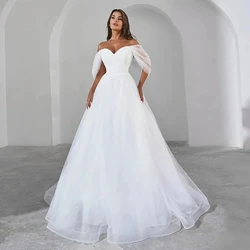 BOHO Elegant Wedding Dresses Sweetheart Off The Shoulder Bridal GownsTulle Pleat Robe For Bride Backless Vestidos De Novia