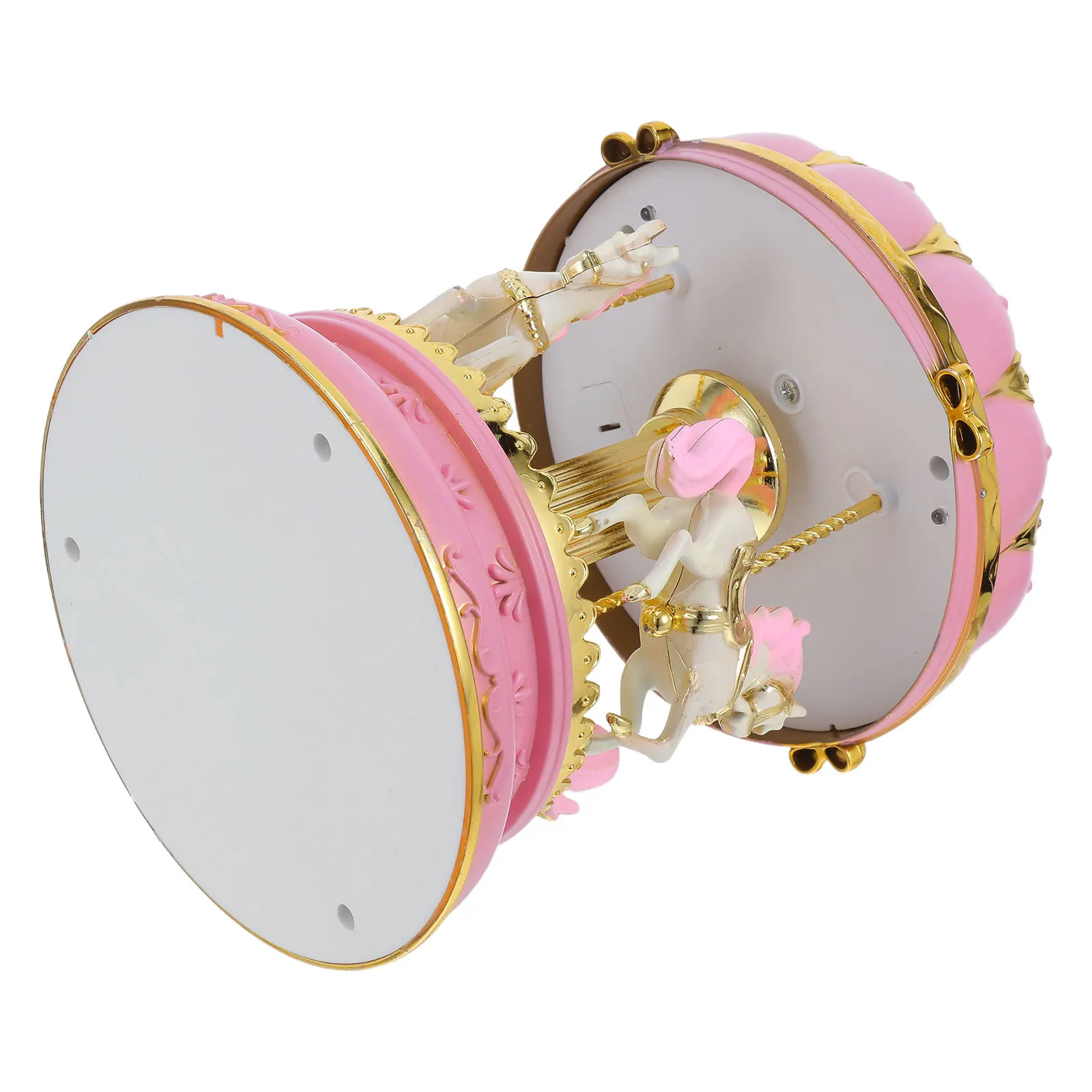 

Pink Rotating Carousel Music Box Wooden Horse Glittering Romantic Desktop Decoration Creative Music Box Ornament