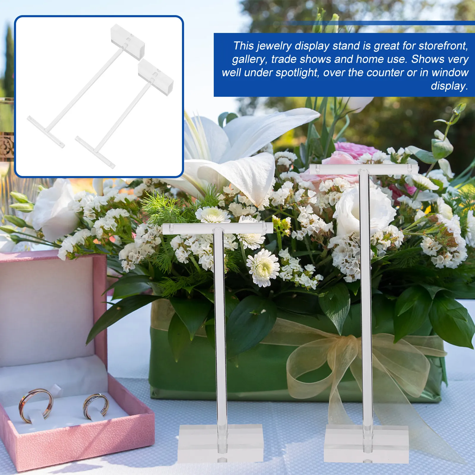 

2Pcs Acrylic Earring Display Stand Clear T-Bar Jewelry Rack Elegant Organizer for Store Gallery Desktop Showcase