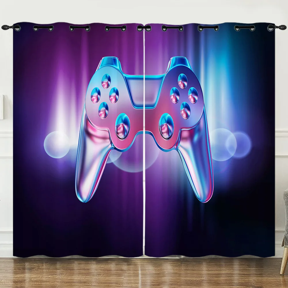 3D Creative Gamepad Gamer Hand Game Elements Curtains Room Decoration Bedroom Living Room Sunshade Thick Blackout Curtains 2Pcs