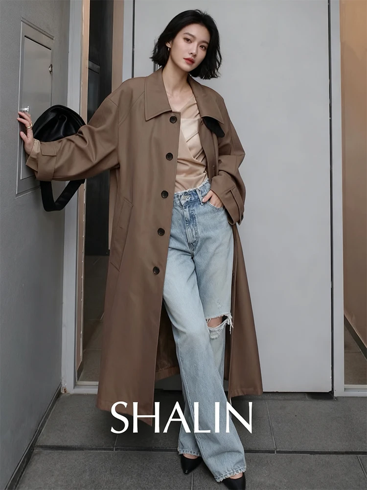

Sine Long Tailored Coat Jaet Women's Loose Fit Ele Collar Overalls Japanese Sle Sweet Sle Regular Sve Long Coat