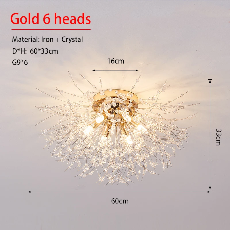 Paardebloem Kristallen Kroonluchter Scandinavische Moderne Woonkamer Eetkamer Slaapkamer Plafondlamp Kamerlicht Vuurbal Decoratief Licht