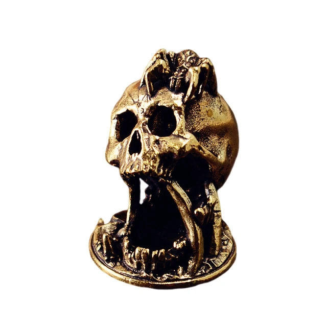New style Punk Spider Skull Head Figurines Miniatures Tea Pets Ornament Pure Copper Statue Desktop Decoration Collection Crafts