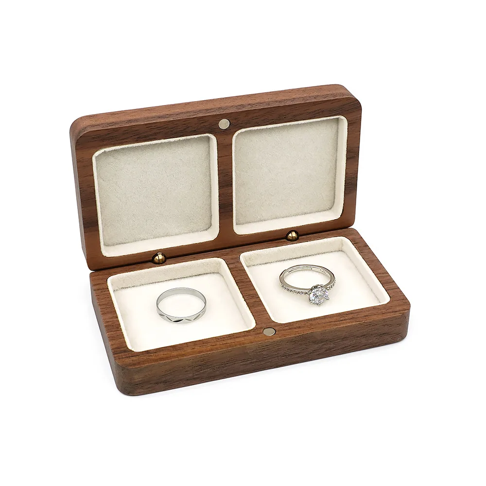 Black walnut ring necklace earrings storage box two-sided solid wood wrapped solid wood portable jewelry box