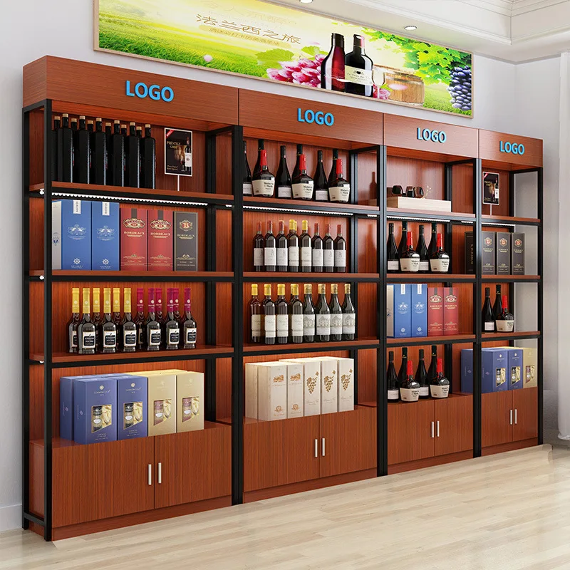 custom.Eco Friendly Multi Layer Wood Display Cabinet Cosmetics Beauty Salon Supermarket Products Alcohol Samples