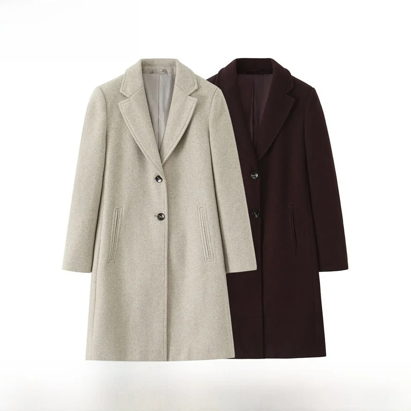 

Soft oulder Pad Coat New Autumn Winter Faion Women's Outerwear Straight Cut Long Sve Suit Collar Mid-Length Single Button