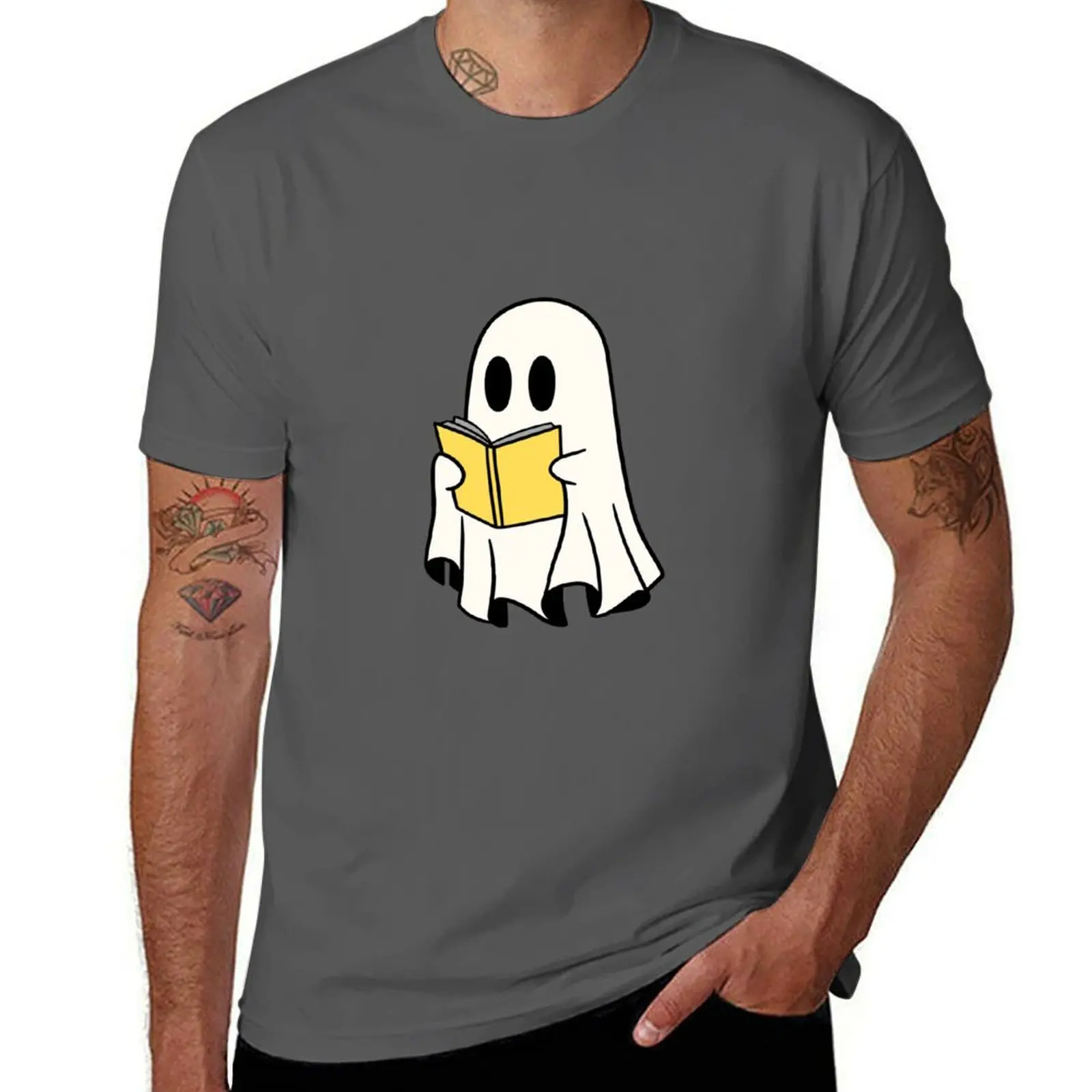 

GHOST READING AN YELLOW BOOK T-Shirt customs design your own blanks cute tops designer shirts mens designer clothes