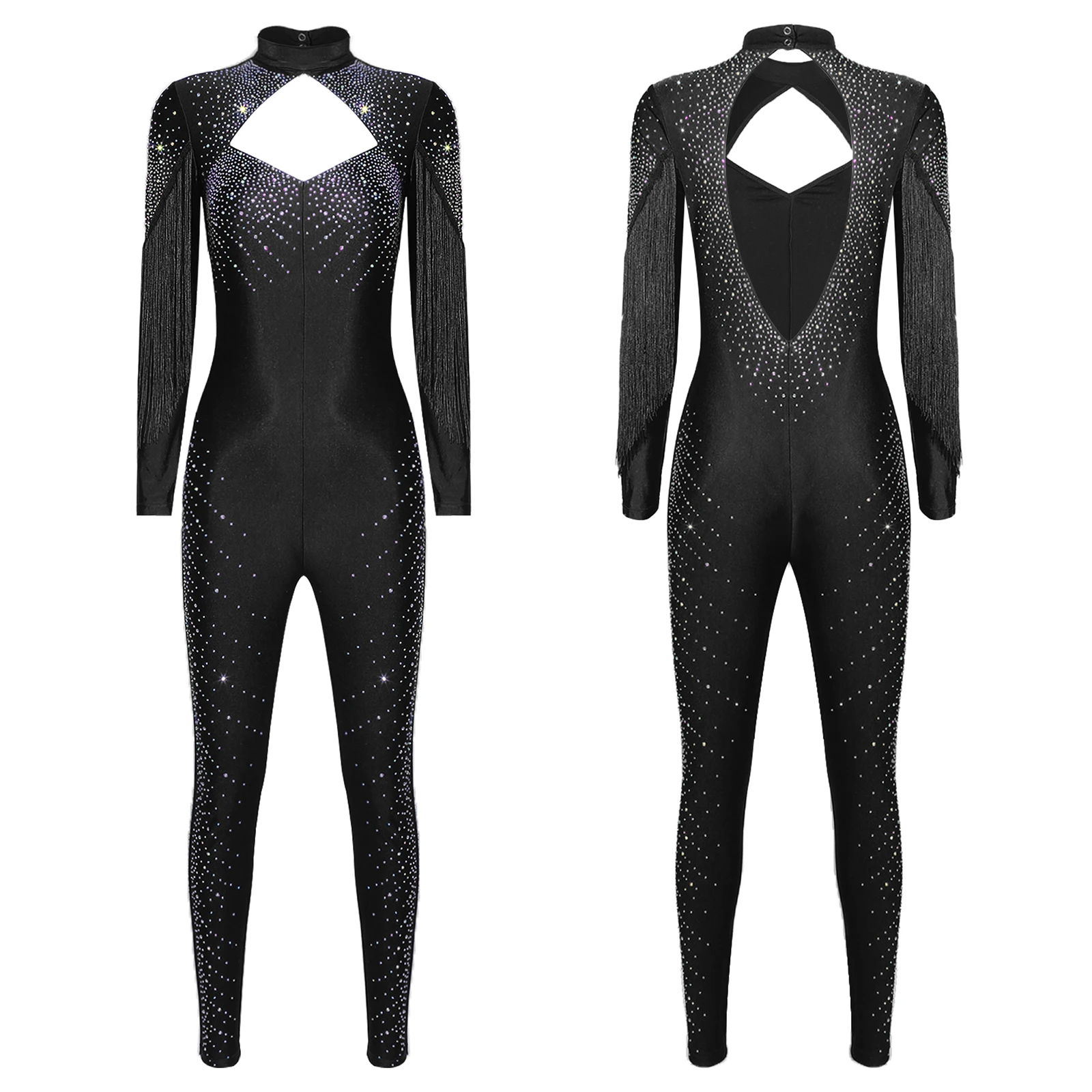 여성용 신축성 있는 피겨 스케이팅 발레 댄스 점프수트 리리컬 스팽글 체조 아크로바틱 발레 무대 공연 바디수트
