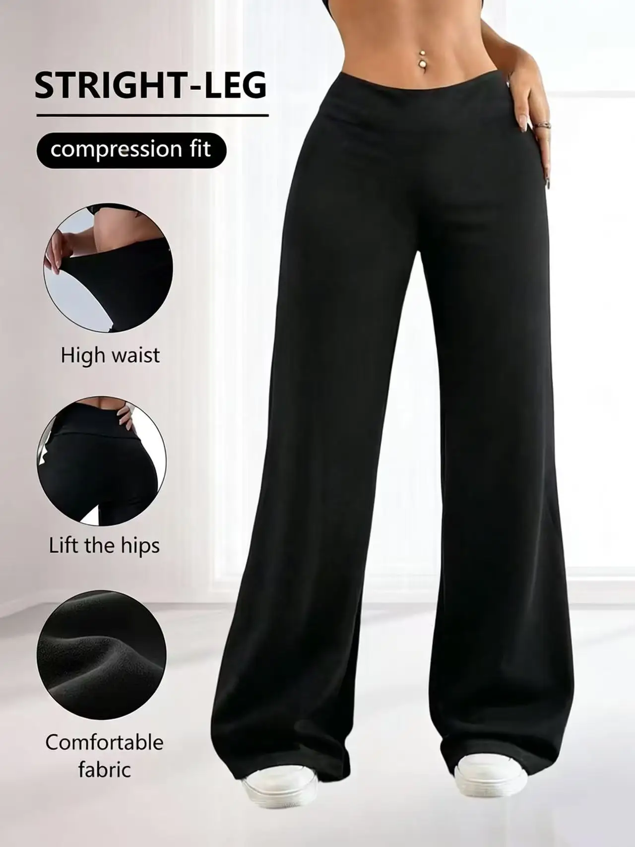 

Women's solid 1pc casual straight wide-leg pants, high waist and slim yoga leggings are suitable for spring, summer and autumn