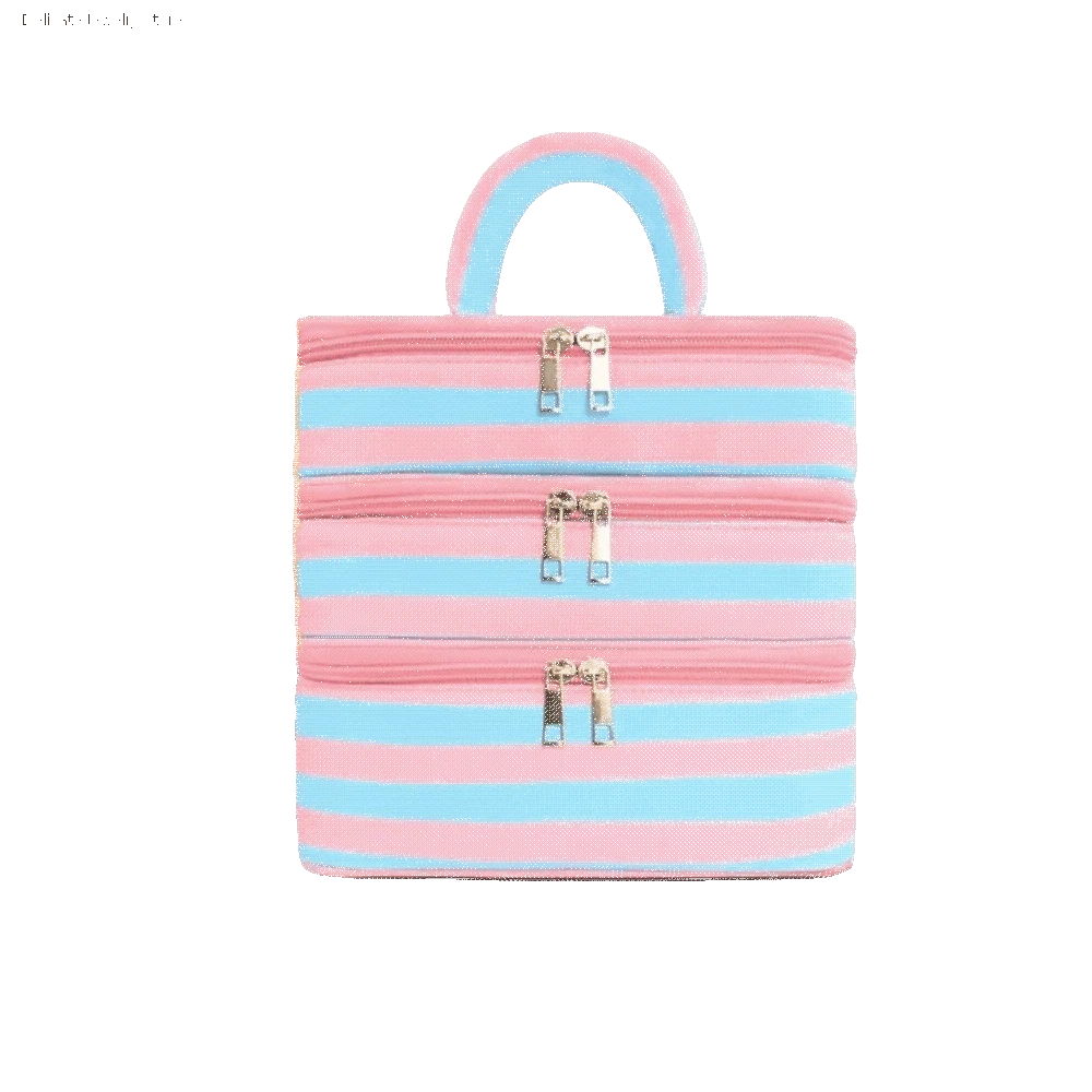 Polyester Multi-Layer Cosmetic Bag Macaron Color Waterproof Zipper Striped Toiletry Bag Handheld Portable Makeup Bag Daily Use