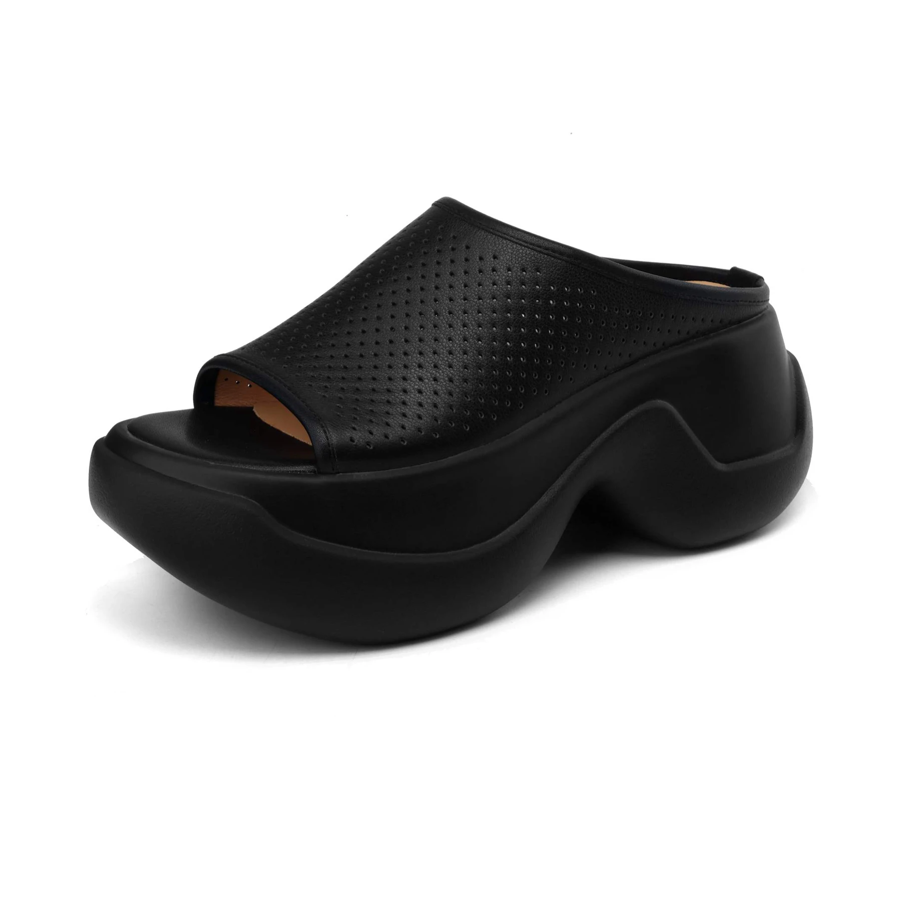 Krazing Pot Cow Leather Peep Toe Slip On High Heel Slingback Breathable Concise Mules Casual Slides Solid Platform Women Sandals image 2