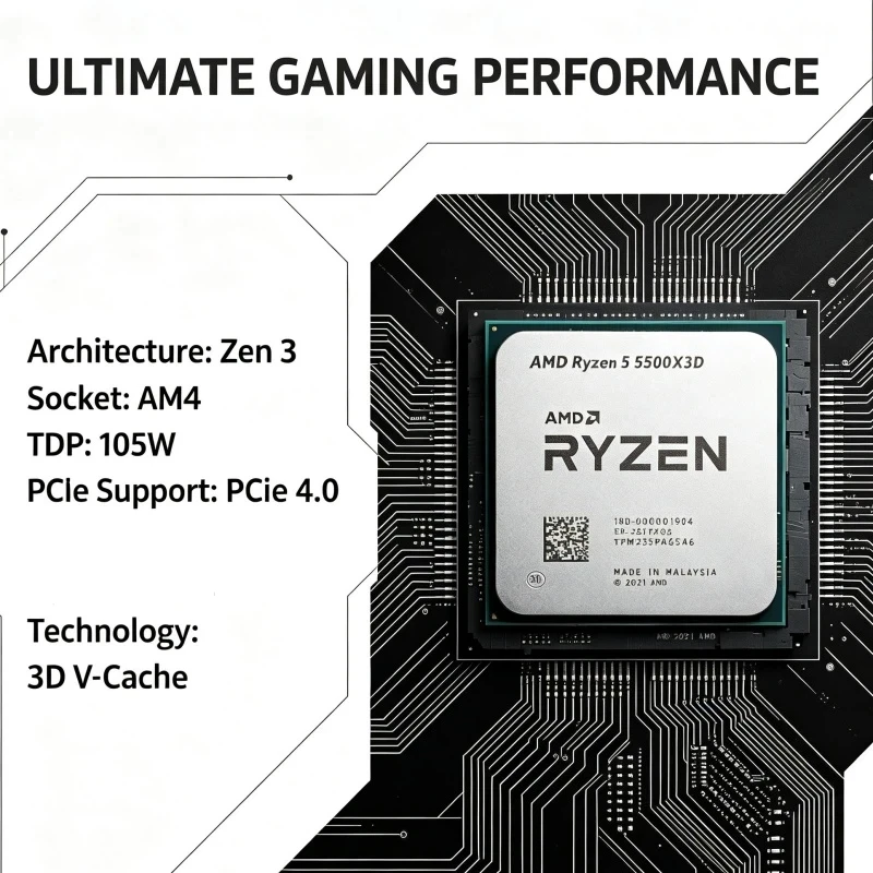 AMD Ryzen 5 5500X3D Processor for Gaming Motherboard AM4 Zen 3 105W TDP 6C12T Desktop CPU