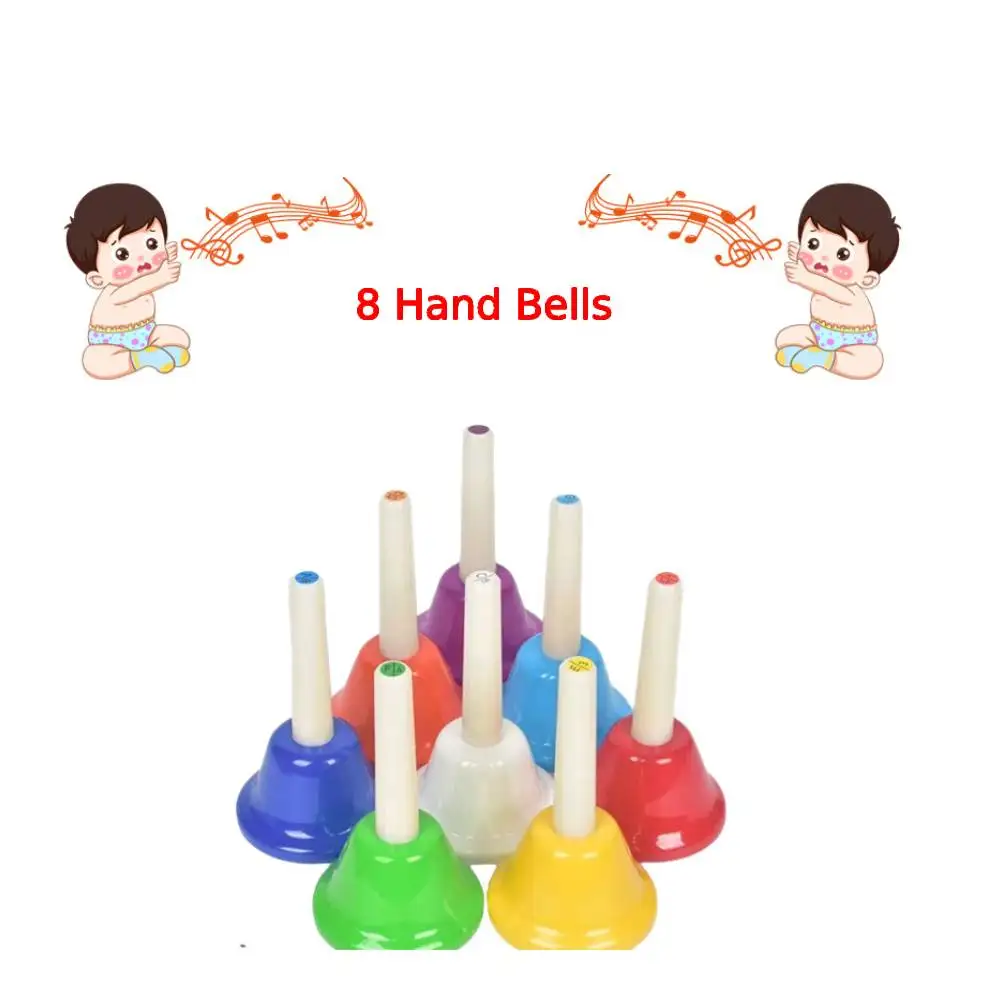 8PCS Orff Musical Instrument Set Handbell Colorful Note Hand Bell Child Music Toy Baby Early Education Beautiful Christmas Gift