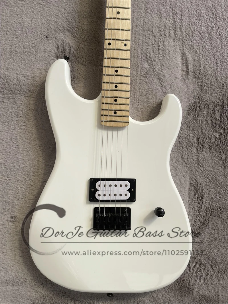 White Electric Guitar  Fixed Bridge Maple Fingerboard White Pickup Black Tuners  Strings Through Can Custom Color