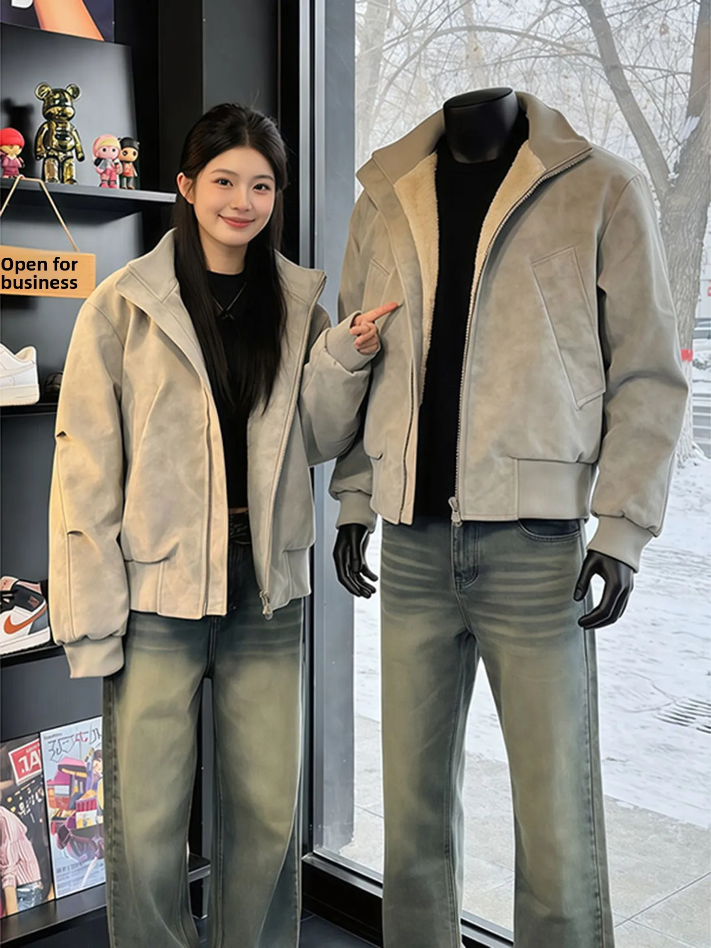 

American Dyed PU Leather Jaet Cotton Vest Men's Winter Thiened ort Outerwear High-End Feeling Stand Collar Flight Jaet