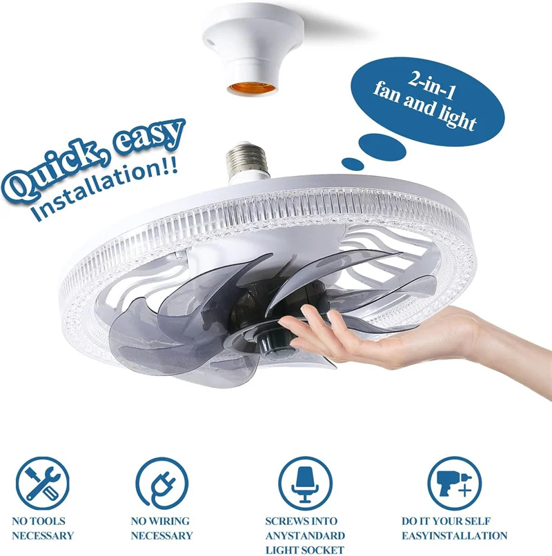 Modern Low Profile Ceiling Fan With Light And Remote Control Dimmable E27 Base Smart Fan Light For Bedroom Living Room Office