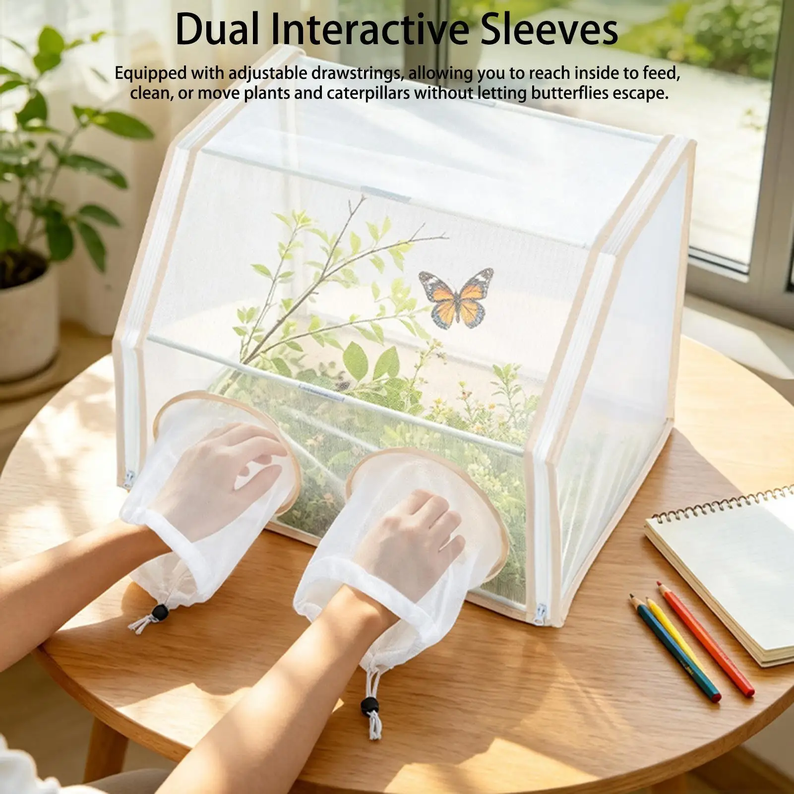 Butterfly Habitat Cage Portable Drawstrings Observation Tent Butterfly Terrarium for Kid Boy Girls Backyard Outdoor Home Indoor