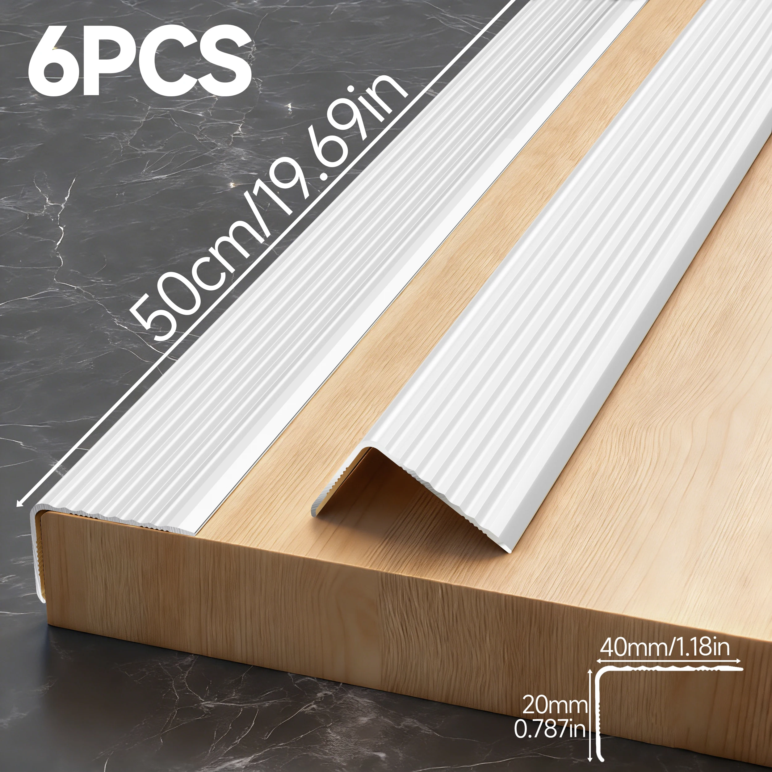 L-Shaped Aluminum Stair Edge Protector – 150cm/59in Anti-Slip Stair Nose Molding, Waterproof, 660lb Capacity, For Tile, Wood, Marble, Metal (Beige)