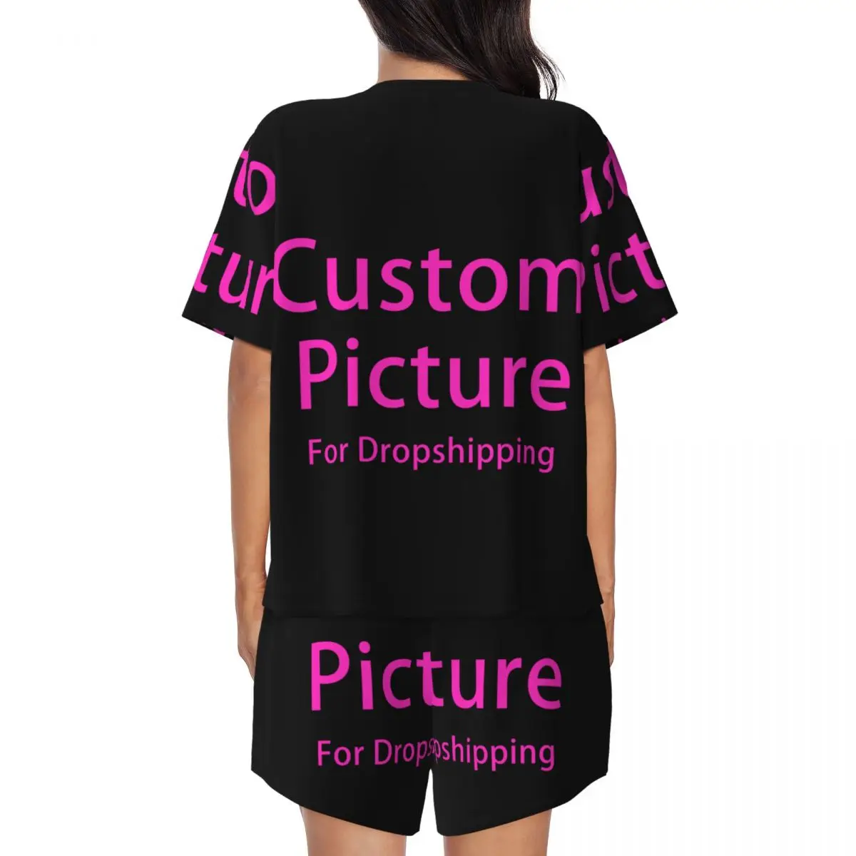 Custom Personalized Custom Photo Logo Pajama Sets for Women 2 Piece Customized DIY Print Short Sleeve Pjs Shorts Sleepwear