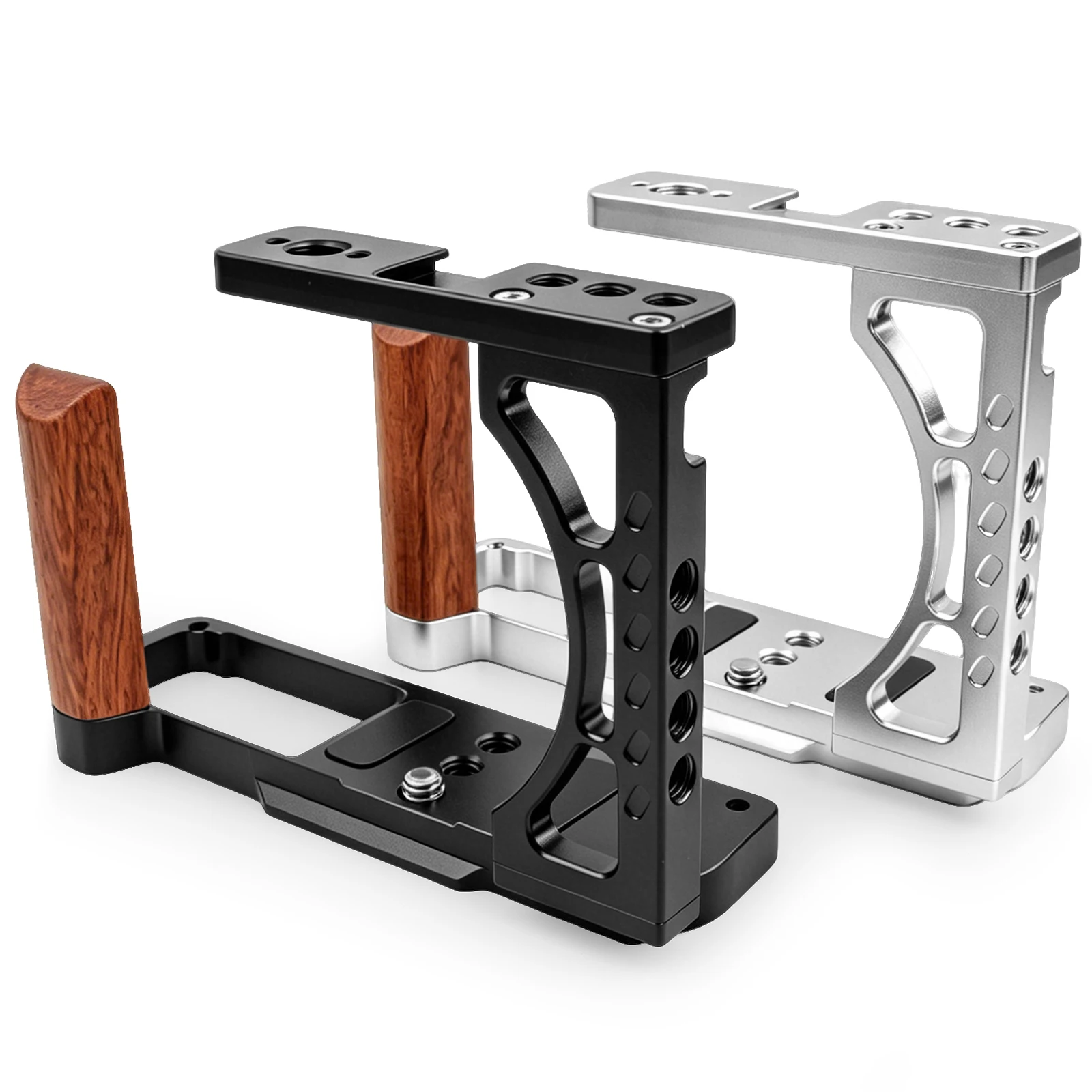

For Panasonic S9 Aluminium Camera Cage with Wooden Side Handle Grip, L-Bracket Cage Extension Video Stabilizer with Cold Shoe