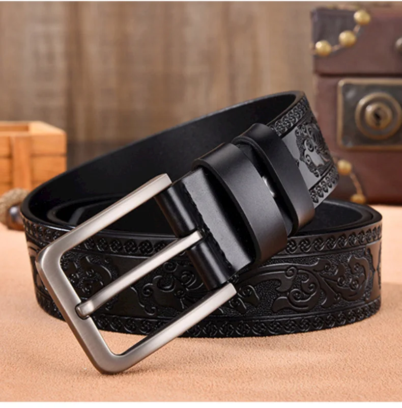 Europäischer und Amerikanischer Retro-Prägungsgürtel für Herren, Cross-Border-Stil Schwarzer Multifunktionaler Ledergürtel, 3,8 cm. – Detail 5