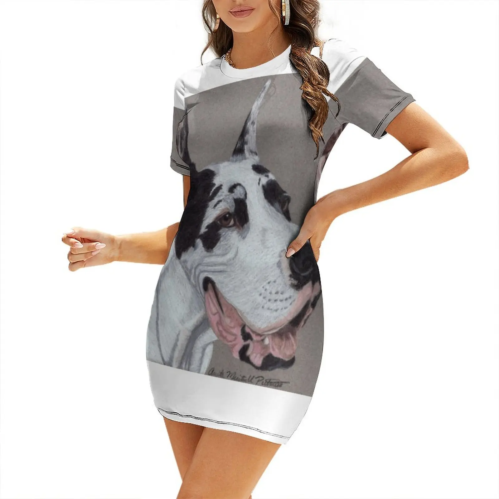 

Harlequin Great Dane Vignette Short Sleeved Dress women party dresses Women's dress dress summer