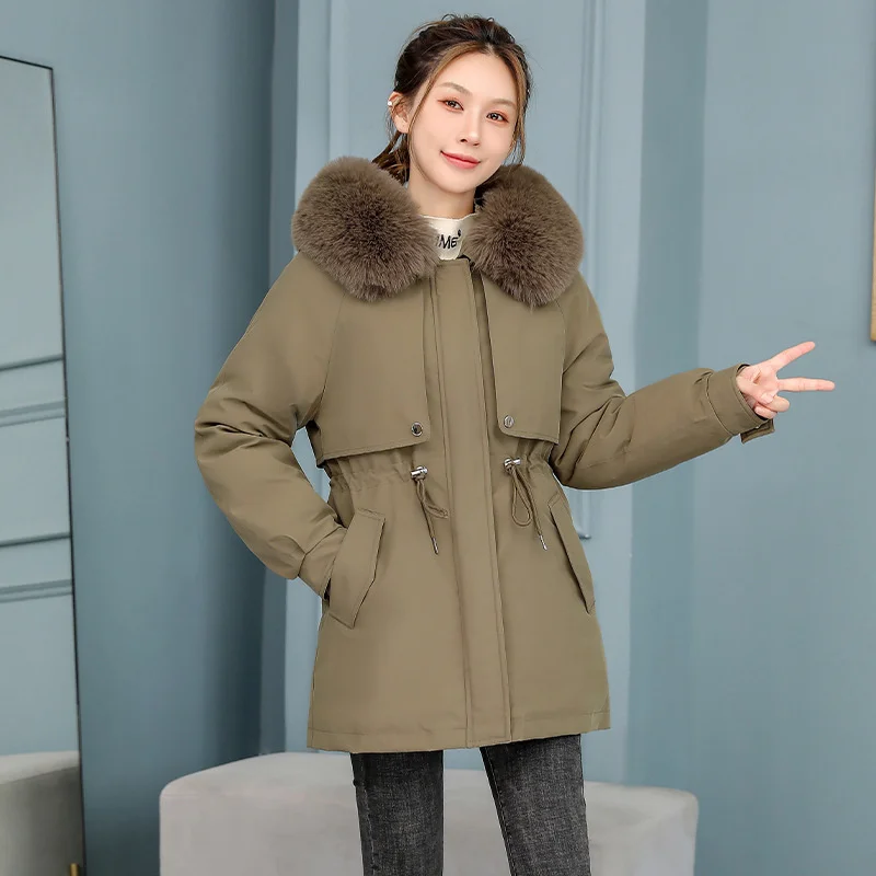 Womens Parkas 2023 Winter Down Cotton Coats Female Mid Long Thicke Warm Padded Cotton Coat Hooded Winter Jacket Female Outerwear